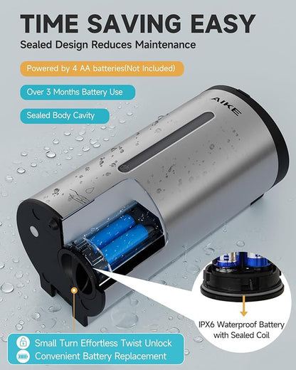 AIKE Automatic Wall Mount Liquid Soap Dispenser, Commercial Stainless Steel with 25oz Large Capacity Save Time Effort and Cost,Model AK1205(Brushed)