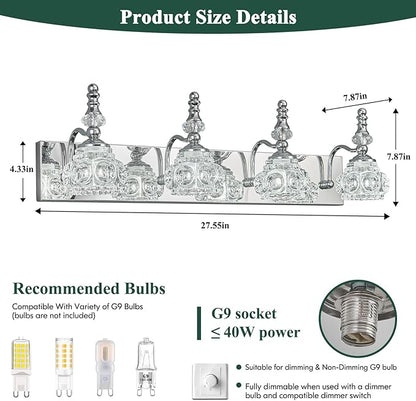 4-Light Vintage Bathroom Vanity Light Fixture Industrial Chrome with Glass Shade Vanity Light Fixtures Over Mirror Glass Bathroom Vanity Lighting Fixtures G9 Bulb Wall Lights