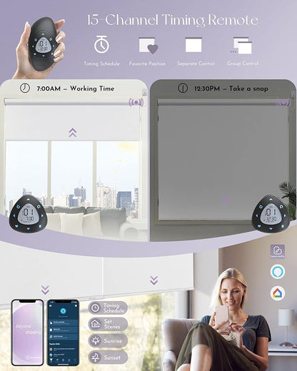 Graywind Motorized Shades 100% Blackout Compatible with Alexa Google WiFi Smart Hardwired Window Shade Remote Control Thermal Insulated Electric Blinds, Customized Size (WhiteSmoke)