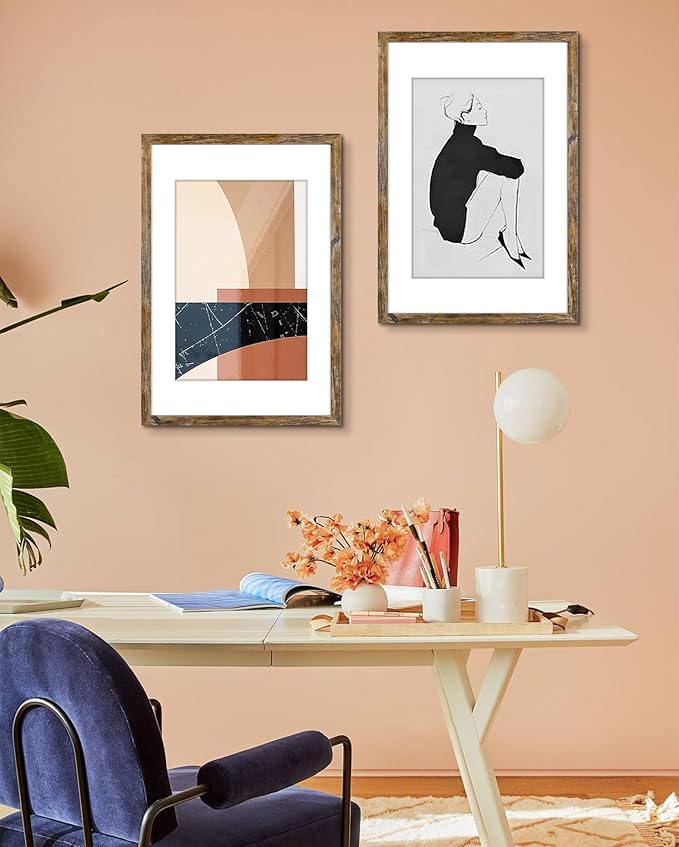 Golden State Art, 16x24 Picture Frame With Mat for 12x18 - High Definition Glass Wall Mounting Horizontal Vertical Display (Light Brown, 1 Pack)