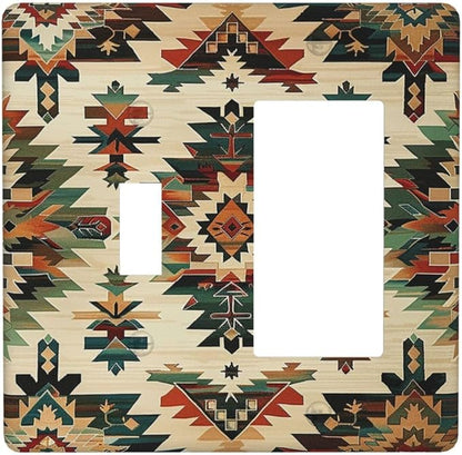 Outlet Covers Southwest Rustic American Indian Aztec Boho 1 Toggle 1 Rocker Combination Decorative Wall Plate Electrical Switch Plates Light Switch Cover Plate for Bed Room living Room