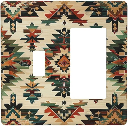 Outlet Covers Southwest Rustic American Indian Aztec Boho 1 Toggle 1 Rocker Combination Decorative Wall Plate Electrical Switch Plates Light Switch Cover Plate for Bed Room living Room