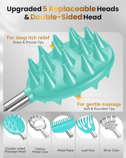 Upgraded Reinforced Telescoping Back Scratcher with 5 Detachable Heads, Larger Scratching Tips, Stocking Stuffer & White Elephant Gifts for for Men Women Adults