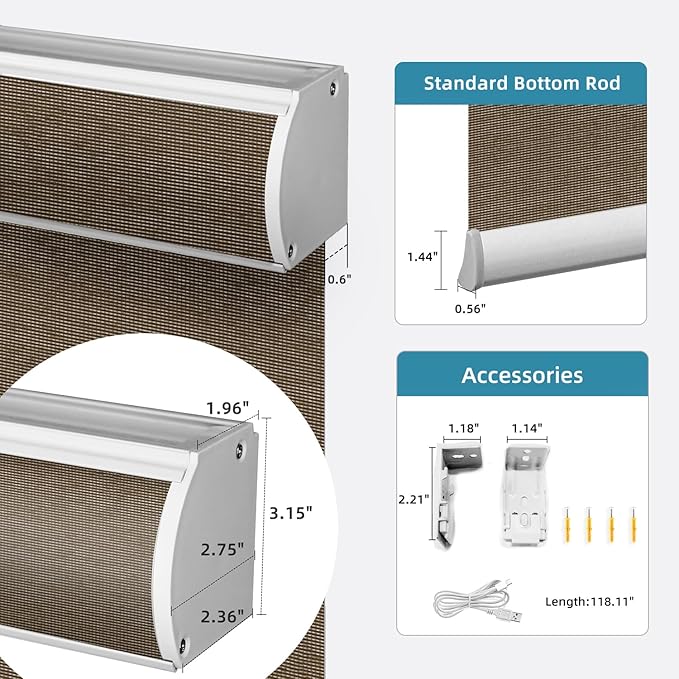 SmartWings Motorized Light Filtering Shades, Work with Matter Apple Homekit Z-Wave Alexa Google, 50% Blackout Transparent Smart Window Roller Shades with Remote Control Custom up 110"W X 138"H, Cocoa