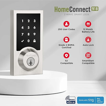 Kwikset HomeConnect 918 Contemporary Z-Wave Long Range Enabled Touchscreen Lock Works with Ring Alarm, Samsung SmartThings Hub Required, Sold Separately in Venetian Bronze