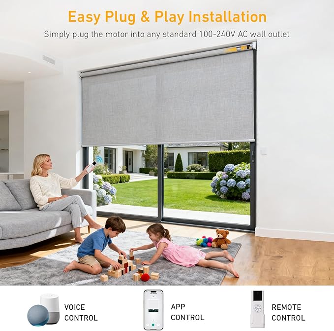 AM35 Smart WiFi Blinds Motor, Tuya App Control, AC 100-240V for 2 inch (50mm) Tubes, 6N.m Torque, Compatible with Alexa & Google Home, No Hub Required for Motorized Roller, Roman, ZebraShades