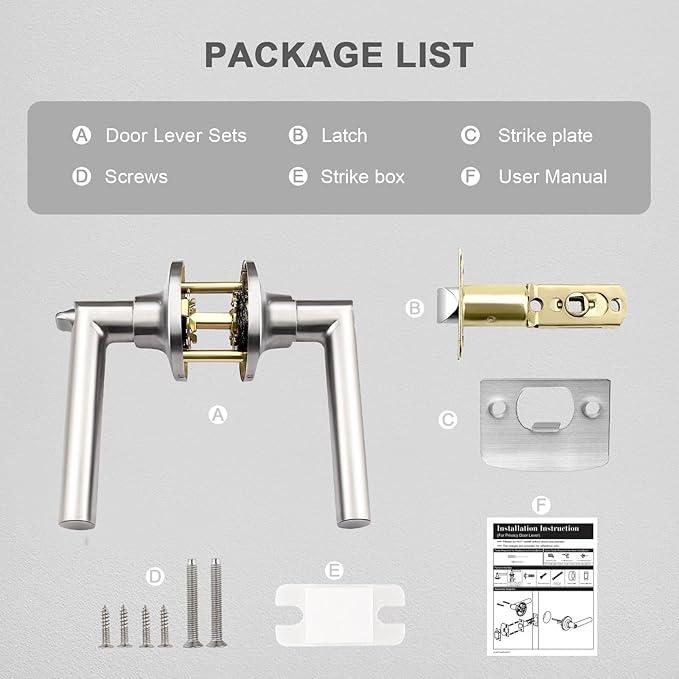 GOBEKOR 8 Pack Brushed Nickel Door Handles Privacy Door Levers with Lock,Heavy Duty Interior Door Handles for Bedroom and Bathroom,Sleek Round Door Lever Satin Nickel with No Key