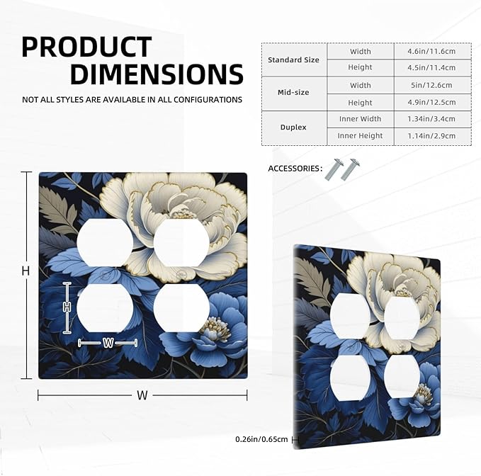 Decorative Outlet Covers Rustic Blue White Flowers Big Floral 2 Gang Wall Plate Double Duplex Light Switch Cover Switch Plate Covers Faceplate for Country Bedroom Home Decor
