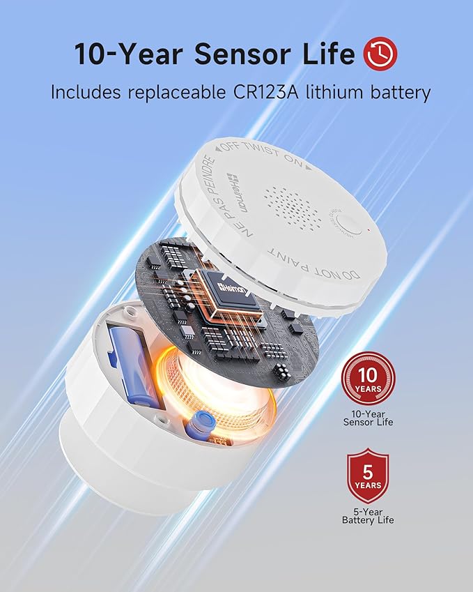 Heiman Matter Smoke Detector, Smart Photoelectric Fire Alarm, Ul217-9Th Listed, Battery Powered, Real-Time Notification, Compatible With Smartthings, Home Assistant, Mini Portable For Home, Rv, Travel