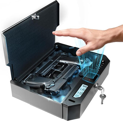 AI Smart Palm Vein Gun Safe - Childproof, Contactless 0.1s Access & 100% Unlock for Wet, Dirty, Calloused, Peeling Hands & in Darkness, Biometric Handgun Pistol Box for Nightstand, Home&Car