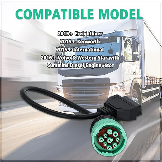 9 Pin to 16 Pin OBD2 Adapter Cable for Heavy Duty Trucks and Commercial Vehicles,Type 2 Green J1939 Diagnostic Connector Plug Work with Truck OBD Diagnostic Scanner Tool