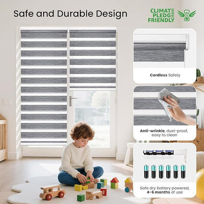 Grandekor Motorized Zebra Blinds with Remote Control,Smart Zebra Blinds for Windows,Electric Zebra Shades, Hemp Grey,24" W x 72" H
