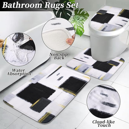 Bathroom Accessories Set - 26PCS Black Bathroom Set, Bathroom Accessory Set with Shower Curtain and Rugs and Bathtub Mats for Home