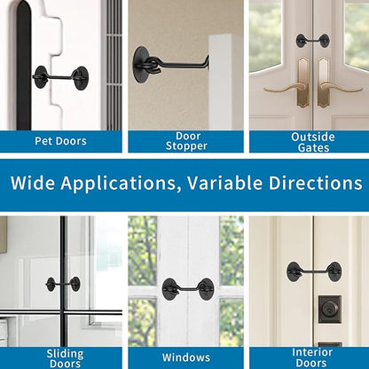 2 Pack Barn Door Latch Lock 3" Black Hook and Eye Latch with Screws, Rust-Resistant Metal Gate Latch for Window, Cabin Hooks, Sliding Door, Bathroom, Bedroom