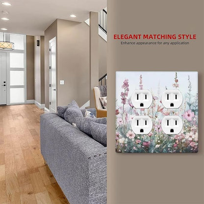 Pink Floral Watercolor Botanical Wildflowers Outlet Covers 2 Gang Double Duplex Decorative Light Switch Covers Electrical Wallplates Socket Faceplate For Bed Room Living Room Decor