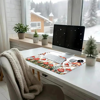 Heated Mouse Pad with 3 Temperature Settings(104°F–122°F),Large 24x14.2 Inch PU Leather Heated Desk Mat,Waterproof Warming Pad for Office,Gaming & Cold Hands Relief,Red Mushroom