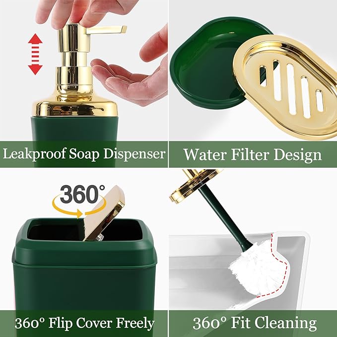 Bathroom Accessories Set - 26PCS Dark Green Bathroom Set, Bathroom Accessory Set with Shower Curtain and Rugs and Bathtub Mats for Home