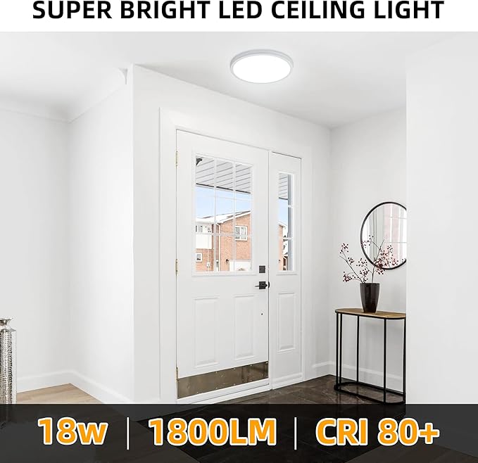 Hlite 6pack 9 Inch Flush Mount LED Ceiling Light Fixture,18W 1800LM Super Slim Light Fixtures Ceiling Mount 3000K/4000K/5000K 3CCT Selectable,Light Fixtures for Kitchen,Bedroom (White)
