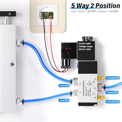 TAILONZ PNEUMATIC 3/8"NPT Solenoid Valve 4V310-10 DC24V Single Coil Pilot-Operated Electric 2 Position 5 Way Connection Type Junction Box