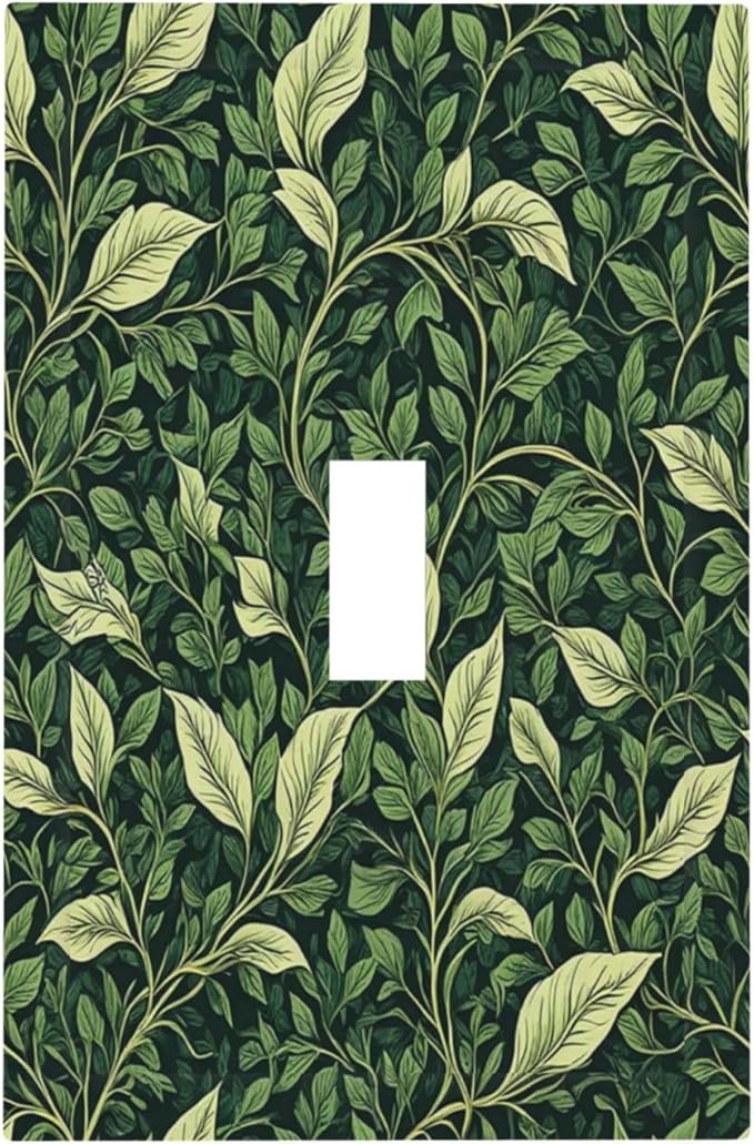 Vintage Green Plant Leaves Single Toggle Light Switch Cover plate Outlet Cover Decorative Switchplate Wall Plates Electrical Panel Cover for Bathroom Living Room 5 X 3 IN