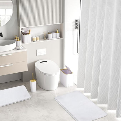 Bathroom Accessory Set - Bathroom Set, 27PC Bathroom Accessories Set, White Bathroom Sets with Shower Curtain and Rugs, Mini Trash Can, Toilet Brush, Trash Can & Soap Dispenser