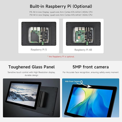 Industrial HMI All-in-one 8inch Touch Display Compatible with Raspberry Pi 4 (Included), Supports Dual 4K HDMI Output, 10-Point Touch, Aluminum Alloy Case (PI4-HMI-080D)