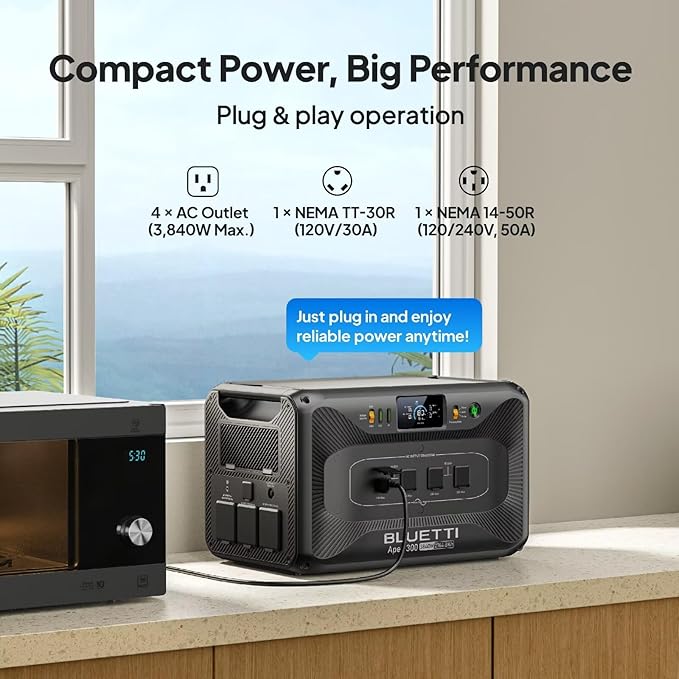 BLUETTI Apex 300 Solar Generator & B300K (2025 New) with TT-30 30A Cable, 5529.6Wh LFP Battery Backup Power Station with 6 3840W AC Outlets (7680W Surge), 2H Fast Charge, Generator Support