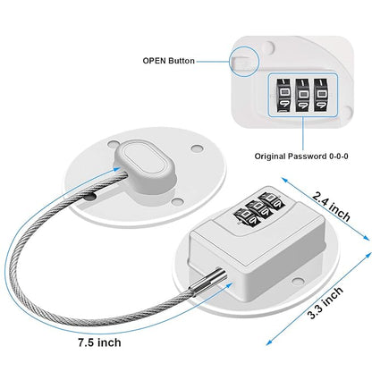 2 Pack Refrigerator Lock - Heavy Duty 3 Digit Cable Fridge Lock, Child Proof Cabinet Locks(White)