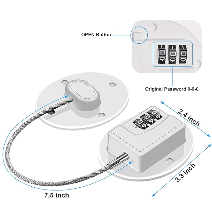 Refrigerator Lock - Heavy Duty Combination Fridge Lock, Child Proof Cabinet Locks,No Keys Needed(White- 1 Pack)