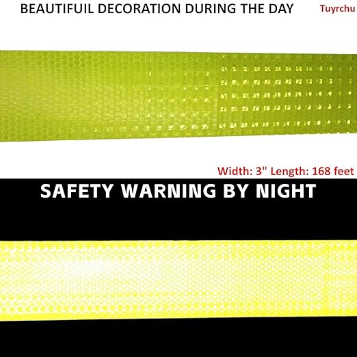 Fluorescent Yellow Reflective Tape Outdoor Waterproof 3 inch Wide, High Visibility Warning Safety Industrial Marking Tape (168 feet)