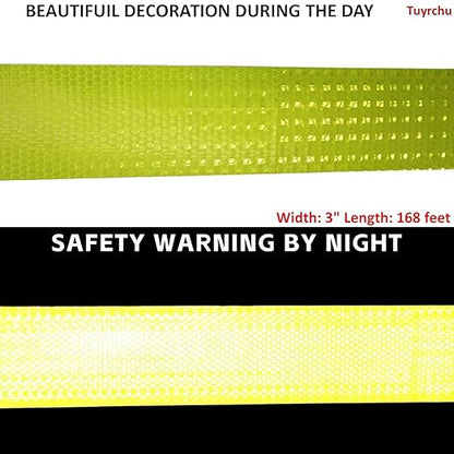 Fluorescent Yellow Reflective Tape Outdoor Waterproof 3 inch Wide, High Visibility Warning Safety Industrial Marking Tape (168 feet)