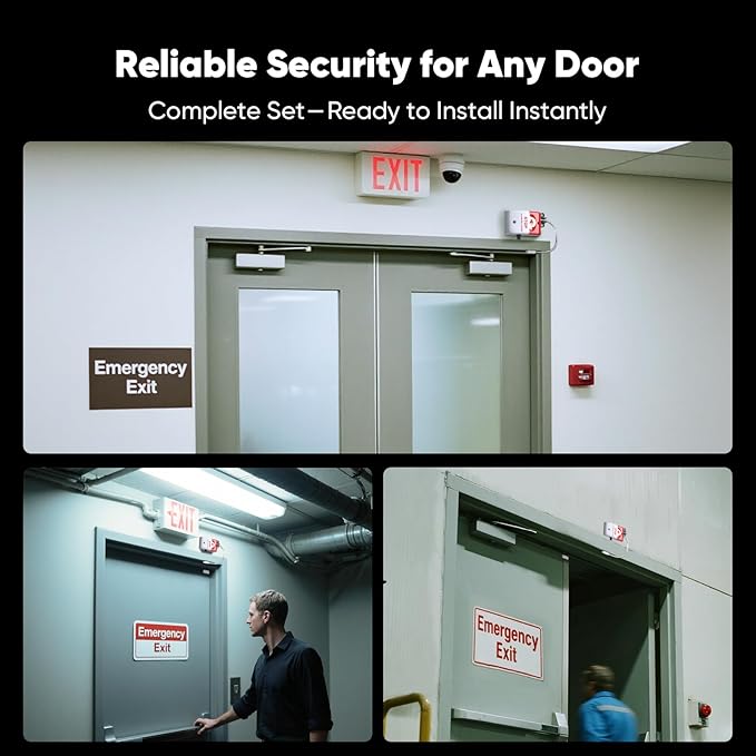Exit Stopper Door Alarm with 110dB Siren,Commercial Emergency Exit Security Device,Battery Powered Magnetic Sensor, Easy Installation,Ideal for Warehouse,Office,Retail,Industrial Exit Safety