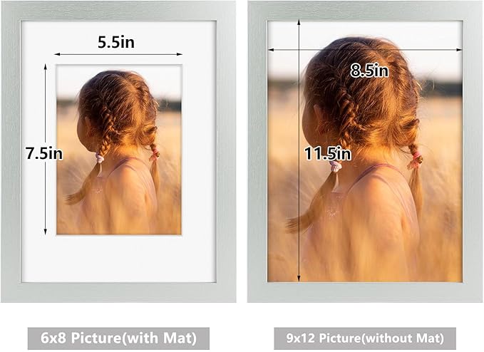 Golden State Art, 9x12 Picture Frame with Mat for 6x8 - High Definition Glass Wall Mounting Horizontal Vertical Display (Silver, 2 Pack)