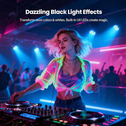 Betopper LED Stage Lights, 12X18W DJ Par Light, RGB+Lime+Amber+UV 6-in-1 Wash/Strobe Effect Stage Lighting, DMX512/Sound Activated Uplighting Lights for DJ, Parties, Concerts, Bars, 2-Pack