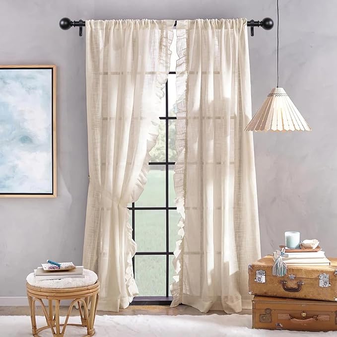 Black Curtain Rods for Windows 18 to 145 inches, 1 Inch Modern Metal Drapery Rods, Adjustable Heavy Duty Curtain Pole with Round Finials(18"-145"Black)