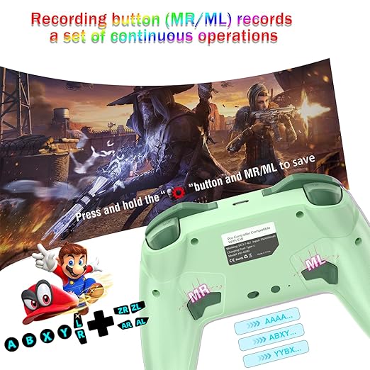 Bluetooth Controller for Switch/Mac/PC/Steam/Mobile Phone/iOS/Android//TV/iPad/Table/Apple Arcade MFi Games, switch pro controller wireless with Adjustable Dual Motion,Turbo,Macros,6-Axis,Wake Up for Black Myth: Wukong (Black) (Purple) (Green)