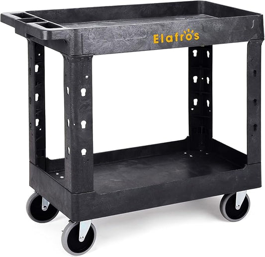 ELAFROS 2024 Model Heavy Duty Utility Cart 34x17 Inch, 2 Tier Rolling Service Cart with Deep Shelves, 550 lbs Capacity – Random Color Black or Gray, Clearance Work Cart