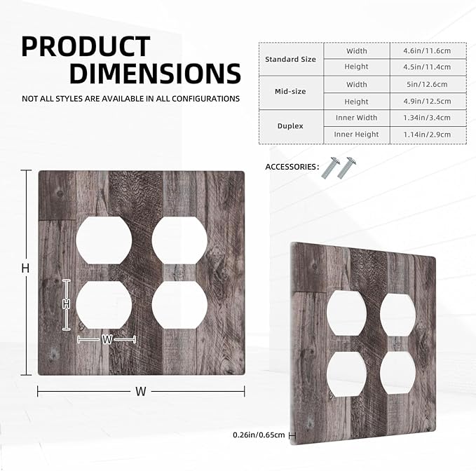 Outlet Covers Rustic Dark Grey Wood Retro Country Wooden 2 Gang Double Duplex Decorative Light Switch Covers Electrical Wallplates Socket Faceplate for Farmhouse Cabin Decor