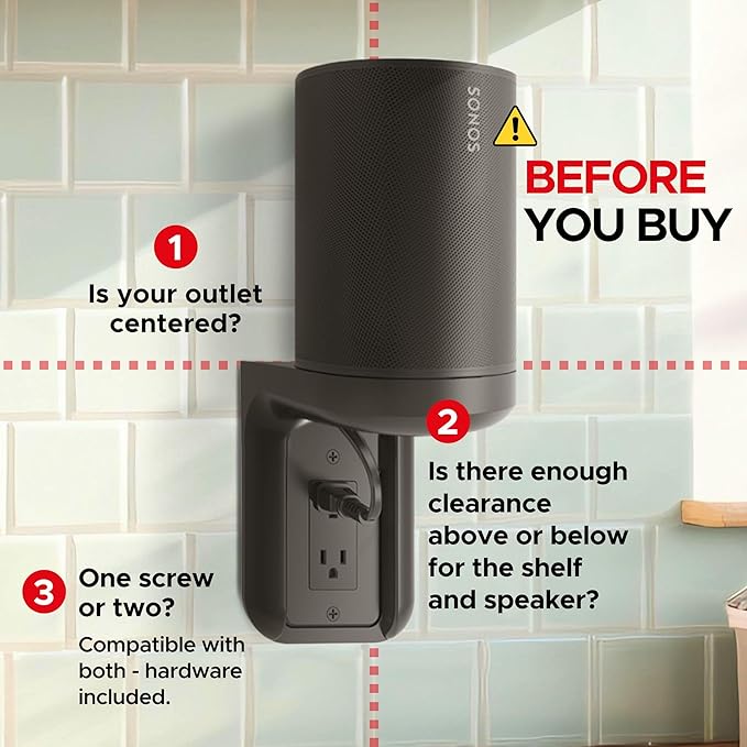 Sound Bass ERA100 Shelf Wall Outlet AC, Black, Home, Compatible with Sonos ERA 100, Plug Mount Organizer, Bathroom, Kitchen, Bedrooms, Cord Management, Easy Installation, Mounting Kit Included