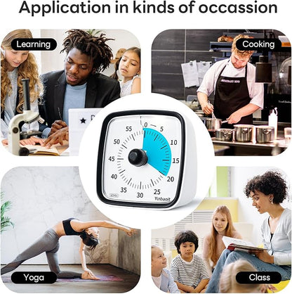 Yunbaoit Visual Timer with Night Light, 60-Minute Countdown Timer for Kids and Adults, Silent Classroom Timer, Time Management Tool for Home, School, or Work (Dark Black)