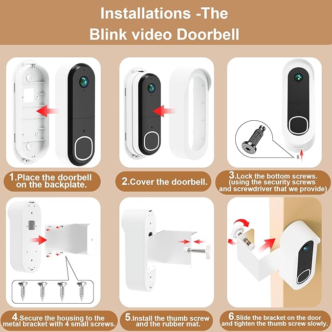 Anti-Theft Doorbell Mount Compatible with Arlo Video Doorbell 2K/HD (2nd Gen), Easy Installation, No-Drill Door Mount Cover Holder Accessories for Apartments Home Rentals, Not for Security Door(White)