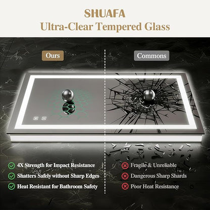 72X40 Inch LED Bathroom Mirror with Lights, Frontlit+ Backlit Bathroom Vanity Mirror for Wall, Ultra-Clear Tempered Glass, Shatter-Proof, Anti-Fog and Memory Function, ETL Listed