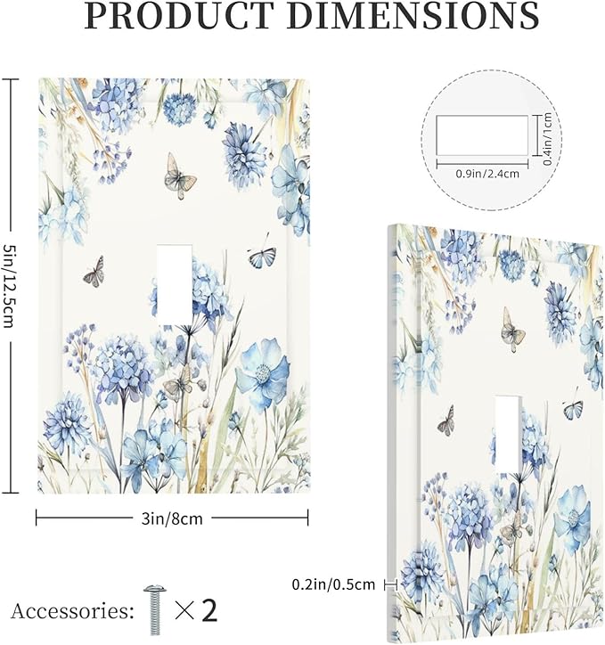 Decorative Light Switch Cover Blue Floral Hydrangea Plants 1 Gang Single Toggle Decorator Outlet Wall Plate Device Electrical Faceplate Switchplates for Bedroom Home Decor