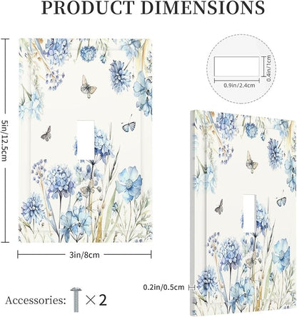 Decorative Light Switch Cover Blue Floral Hydrangea Plants 1 Gang Single Toggle Decorator Outlet Wall Plate Device Electrical Faceplate Switchplates for Bedroom Home Decor