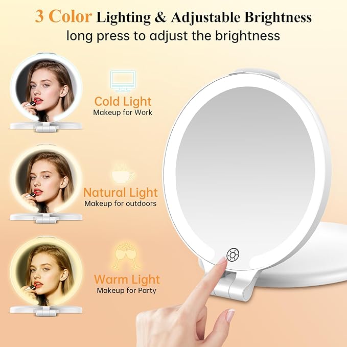 FUNTOUCH Magnifying Mirror 30X 1X Double Sided Magnification Makeup Vanity Mirror Rechargeable Lighted Mirror with 3 Color Setting Adjustable Rotation LED Vanity Desk Mirror