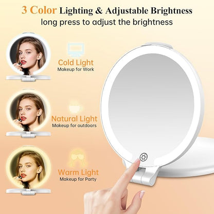 FUNTOUCH Magnifying Mirror 30X 1X Double Sided Magnification Makeup Vanity Mirror Rechargeable Lighted Mirror with 3 Color Setting Adjustable Rotation LED Vanity Desk Mirror