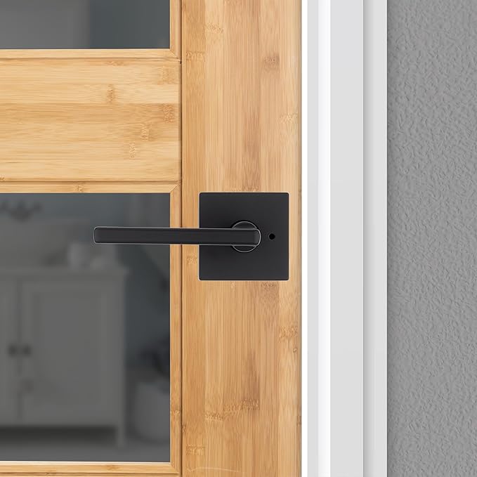 Kwikset Halifax Interior Privacy Door Handle with Lock, Door Lever for Bathroom and Bedroom, Matte Black, Reversible Keyless Turn Lock, with Microban Protection, 4 Pack