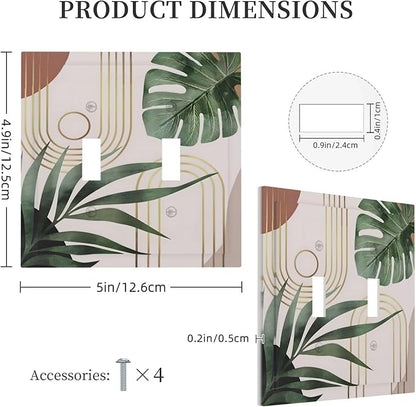 Decorative Light Switch Plate Covers Boho Mid Century Arch Green Leaves 2 Gang Light Switch Cover Plate Double Toggle Wall Plate Outlet Covers for Bedroom Home Decor（2 Pack）