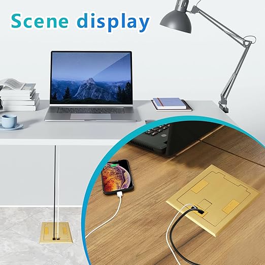 KYHSHJ Recessed Flat Hidden Socket Kit with 2 * 20A Receptacle，4.8A*2 USB-A Ports +3-Port RJ45 Datacom Receptacle. Internal Height Adjustable，Corrosive Resistant Hardware,Brass