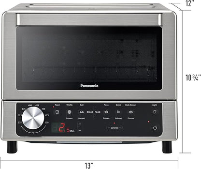Panasonic FlashXpress Toaster Oven Countertop, Compact 4 Slice Toaster Oven w/Double Infrared Heating, PFAS-free, 6 Auto Cook Options & Precise Temperature Control, 1300W - NB-G200P (Stainless Steel)
